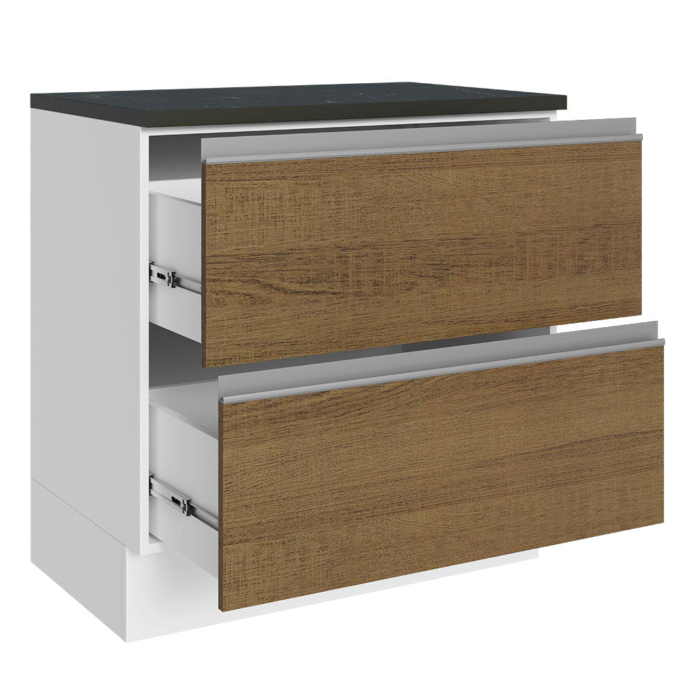 Bajo Mesada Cocina 100% MDF 80 cm 2 Cajones Blanco/Marrón Acordes Madesa