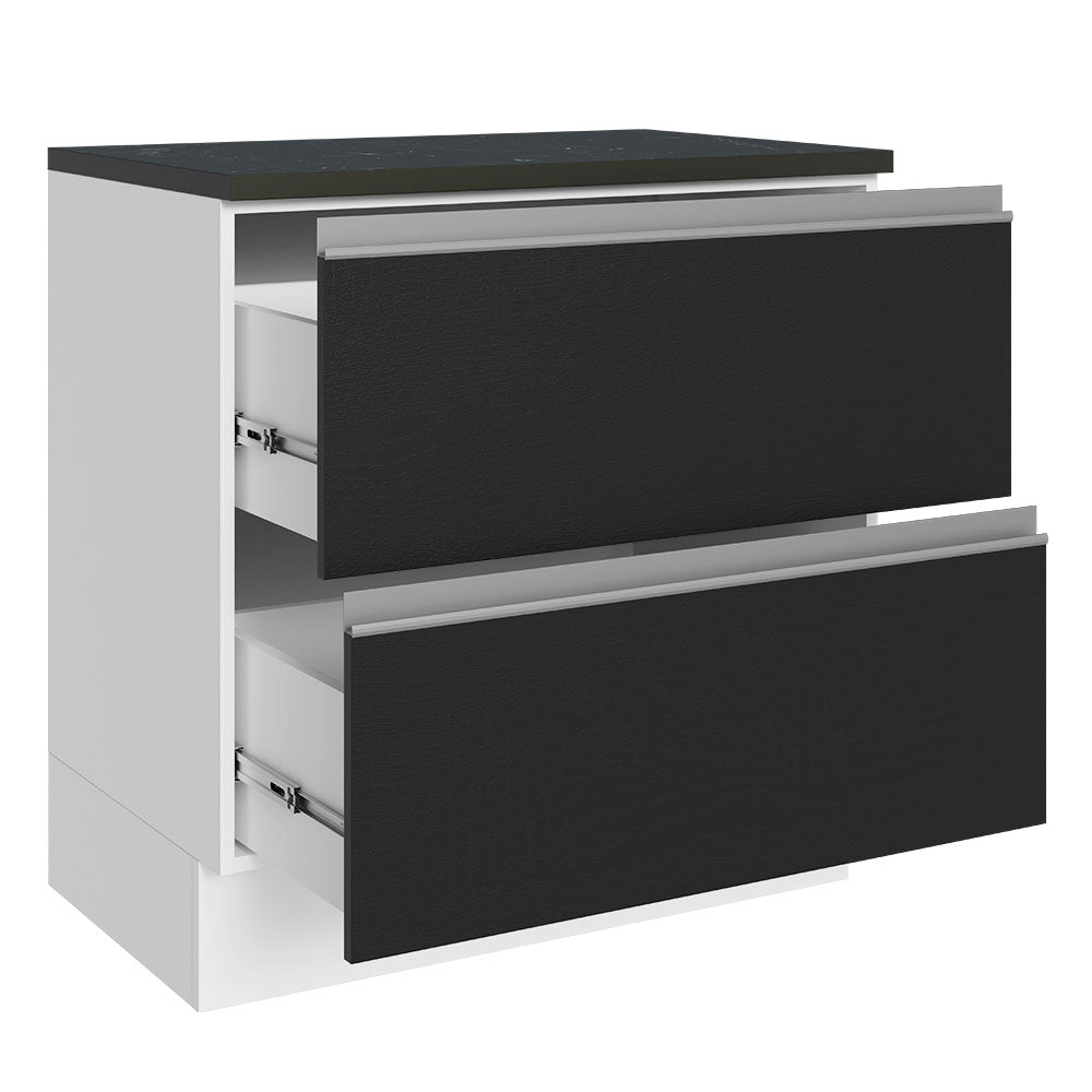 Bajo Mesada Cocina 100% MDF 80cm 2 Cajones Blanco/Negro Acordes Madesa