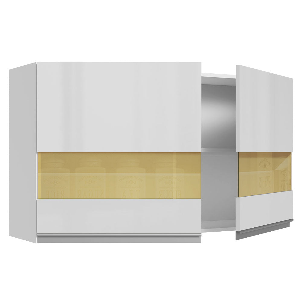 Alacena Cocina 100% MDF 120 cm 2 Puertas Vidrio Reflex Blanco Brillante Acordes Madesa