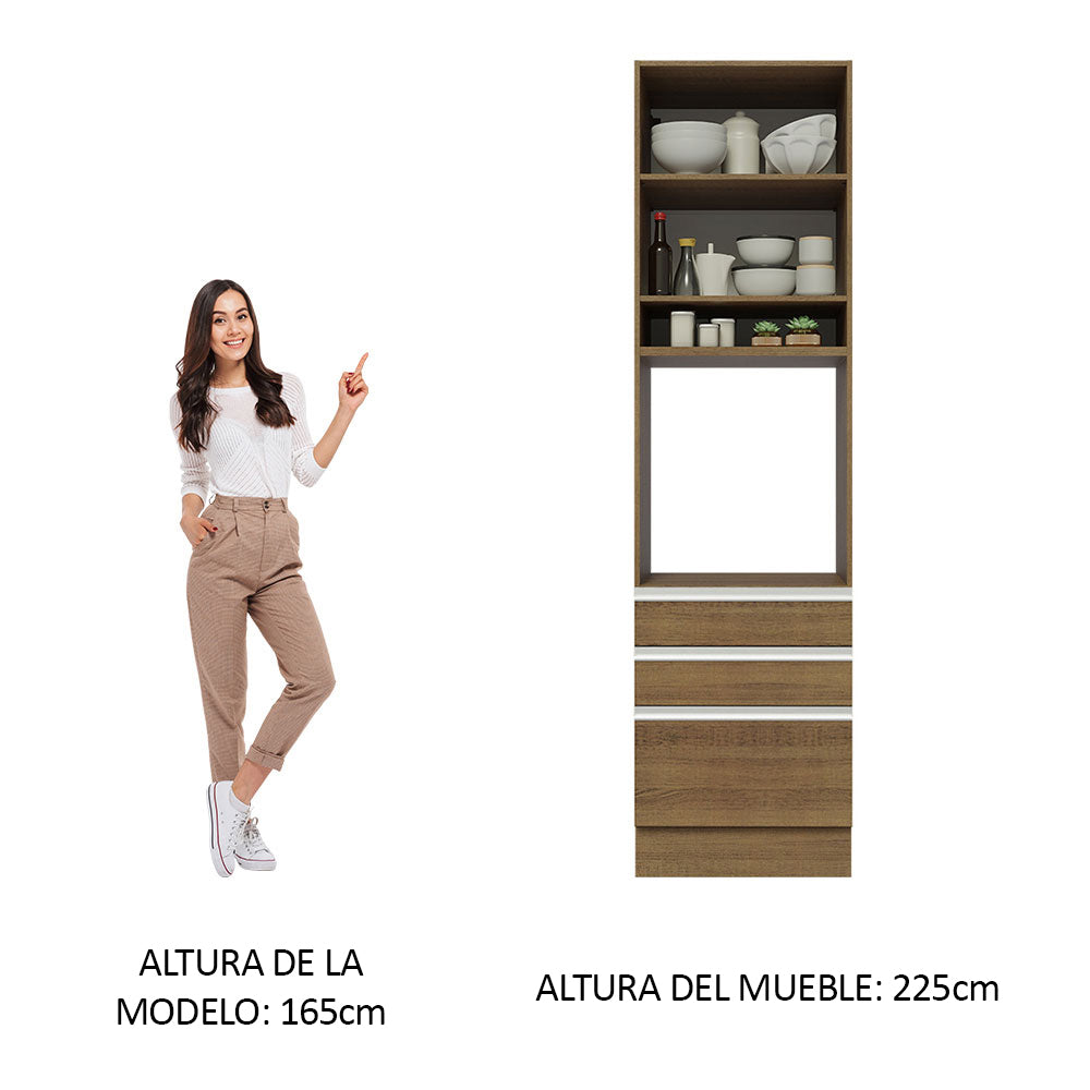 Mueble de cocina para Horno 60 cm 3 Cajones 1 Puerta Glamy Marrón