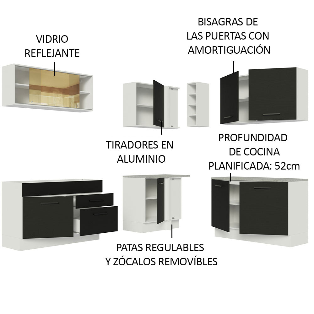 Combo completo de Cocina Esquinera 389cm Blanco/Negro Agata 01