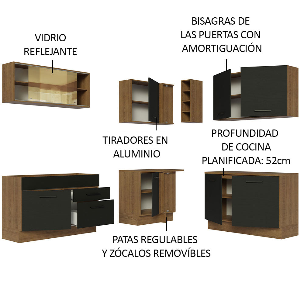 Combo completo de Cocina Esquinera 389cm Marrón/Negro Agata 01