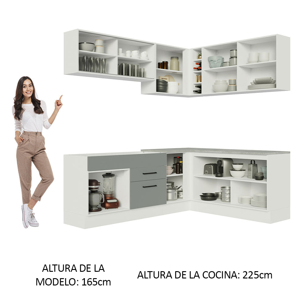 Combo completo de Cocina Esquinera 389cm Blanco/Gris Agata 01