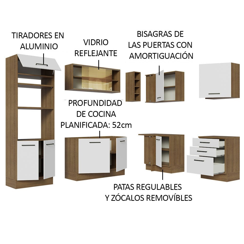 Combo completo de Cocina Esquinera 399 cm 10 Puertas 3 Cajones Sin Mesada Marrón/Blanco Agata Madesa