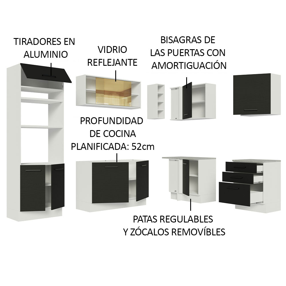 Combo completo de Cocina Esquinera 399cm Blanco/Negro Agata 01