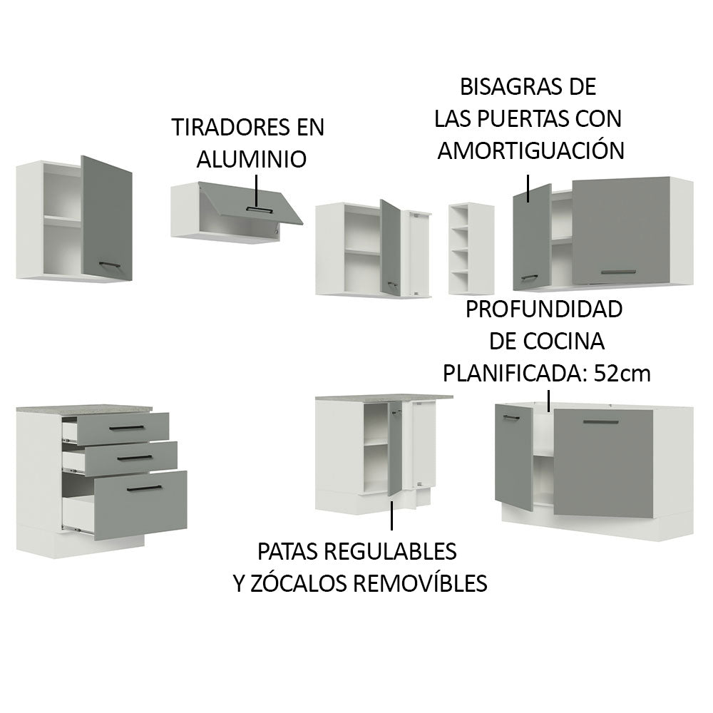 Combo completo de Cocina Esquinera 399cm Blanco/Gris Agata 02