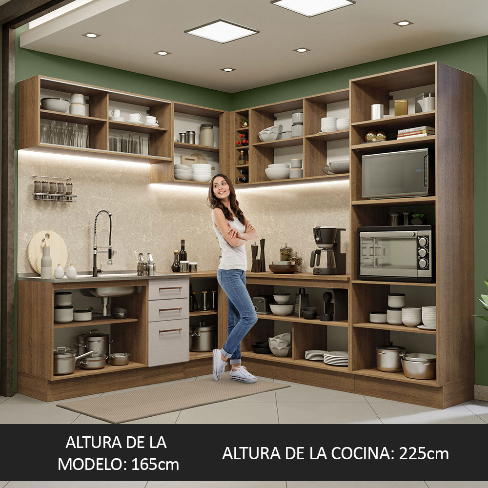 Combo completo de Cocina Esquinera 459cm Agata Madesa 01 Marrón/Crema