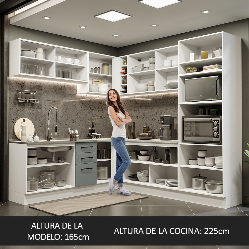 Combo completo de Cocina Esquinera 459cm Blanco/Gris Agata 01
