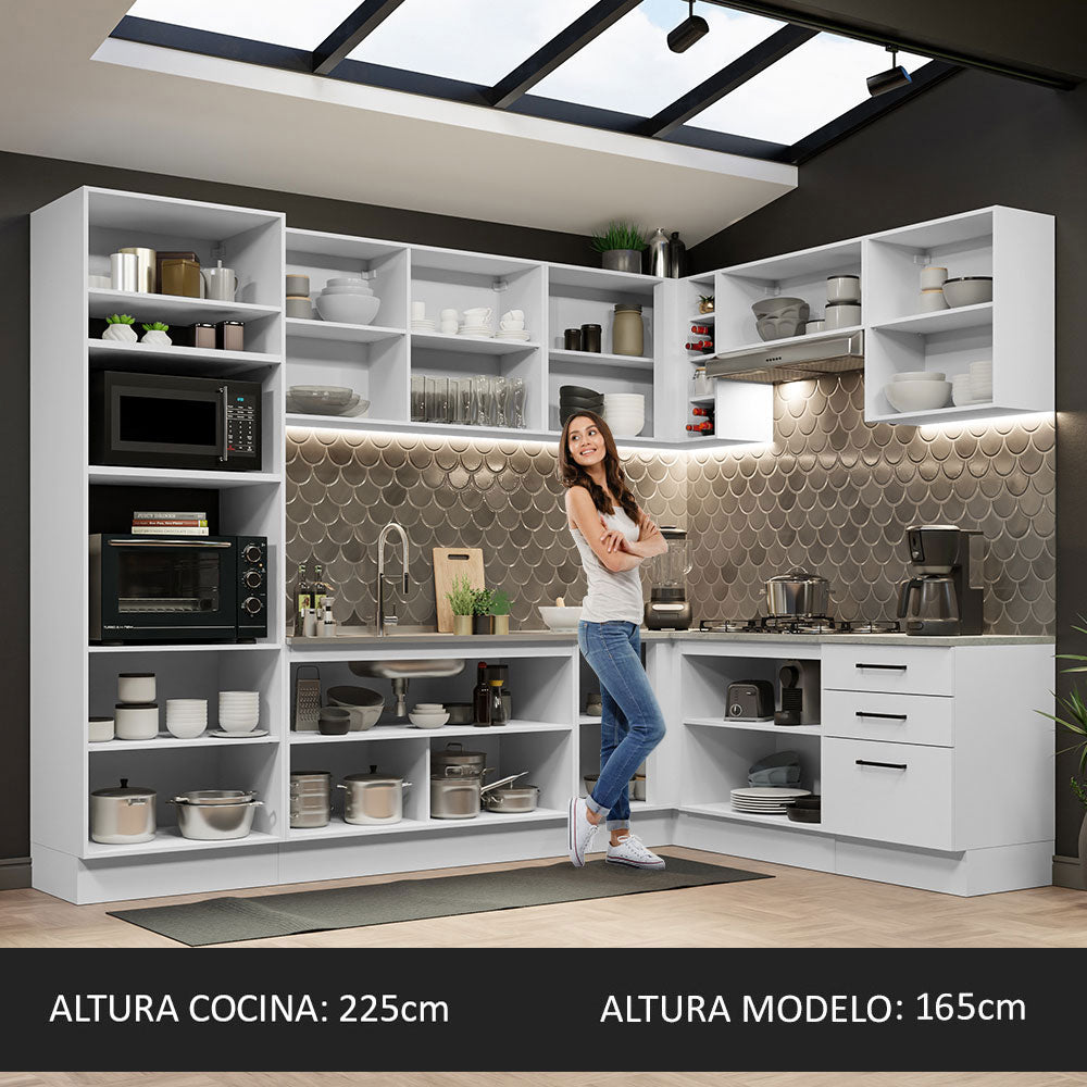 Combo completo de Cocina Esquinera 479 cm 13 Puertas 3 Cajones Sin Mesada Blanco Agata Madesa
