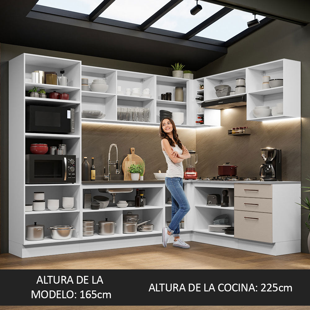 Combo completo de Cocina Esquinera 479cm Blanco/Crema Agata Madesa 01
