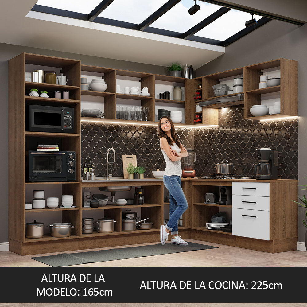Combo completo de Cocina Esquinera 479cm Marrón/Blanco Agata Madesa 01
