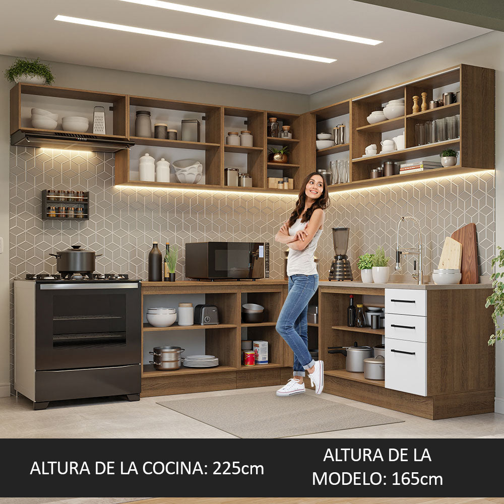 Combo completo de Cocina Esquinero 486cm Marrón/Blanco 60cm de Profundidad Agata Madesa 01