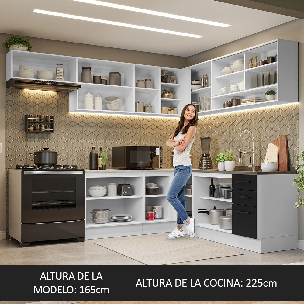 Combo Completo de Cocina Esquinera 486 cm Blanco/Negro 60 cm de Profundidad Agata Madesa 01