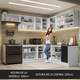 Combo Completo de Cocina Esquinera 486 cm Blanco/Negro 60 cm de Profundidad Agata Madesa 01
