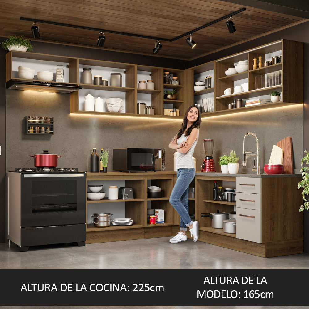 Combo completo de Cocina Esquinero 486cm Marrón/Crema 60cm de Profundidad Agata Madesa 01