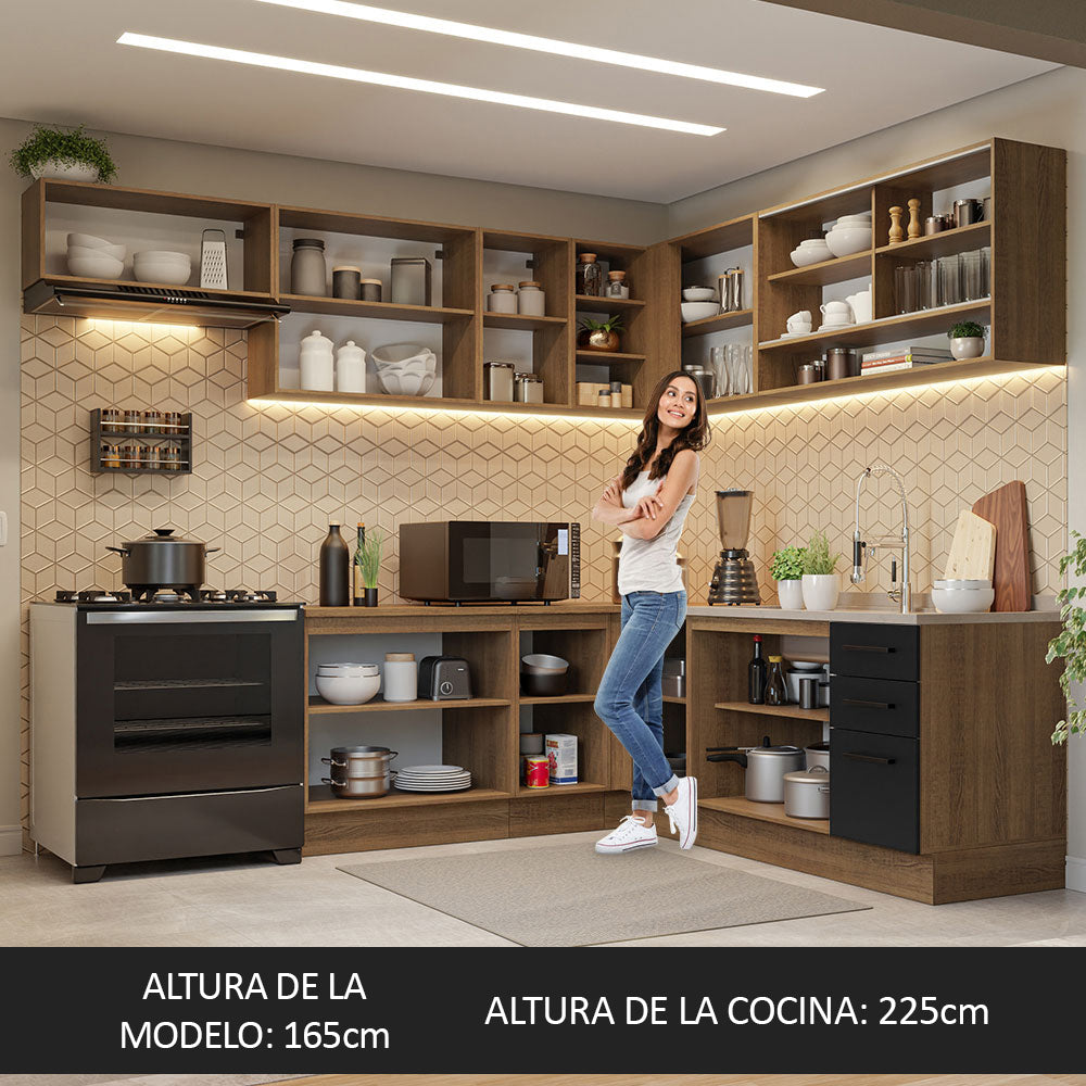 Combo Completo de Cocina Esquinera 486 cm Marrón/Negro 60 cm de Profundidad Agata Madesa 01