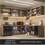 Combo Completo de Cocina Esquinera 486 cm Marrón/Negro 60 cm de Profundidad Agata Madesa 01