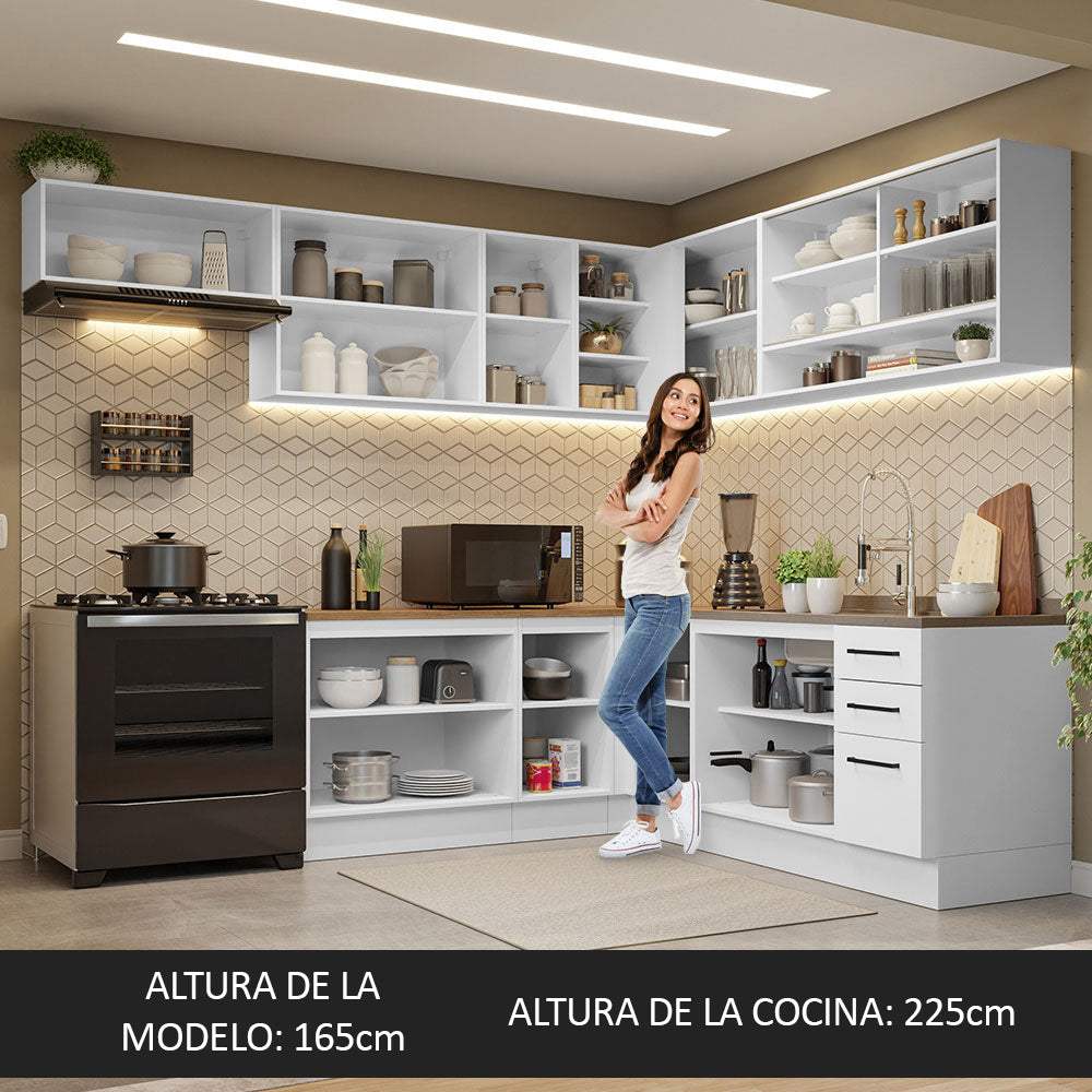 Combo completo de Cocina Esquinera 486cm Blanco con mesada Marrón 60cm fondo Agata Madesa 01