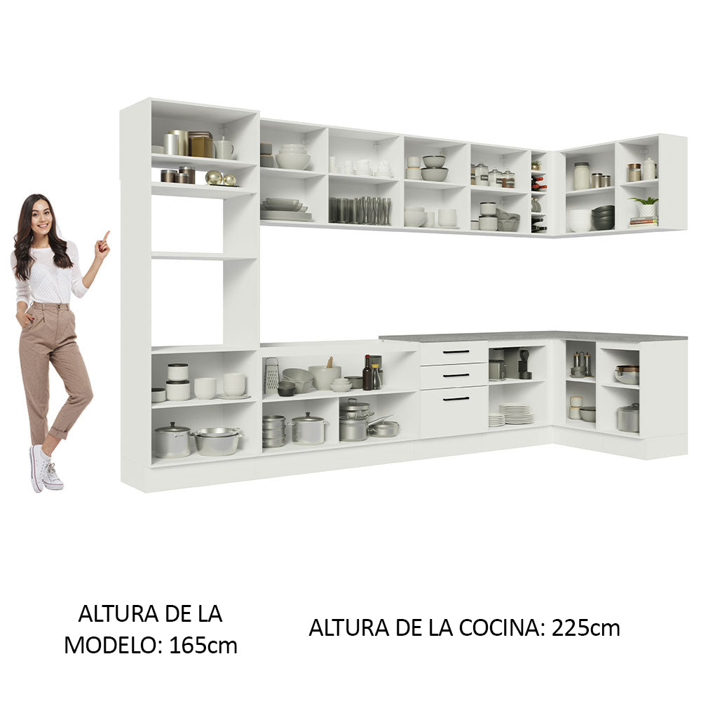 Combo completo de Cocina Esquinera 499 cm 14 Puertas 3 Cajones Sin Mesada Blanco Agata Madesa