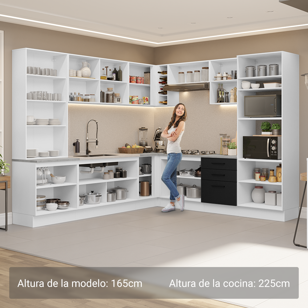 Combo completo de Cocina Esquinera con Cristalero 549 cm Madesa Agata BN 01