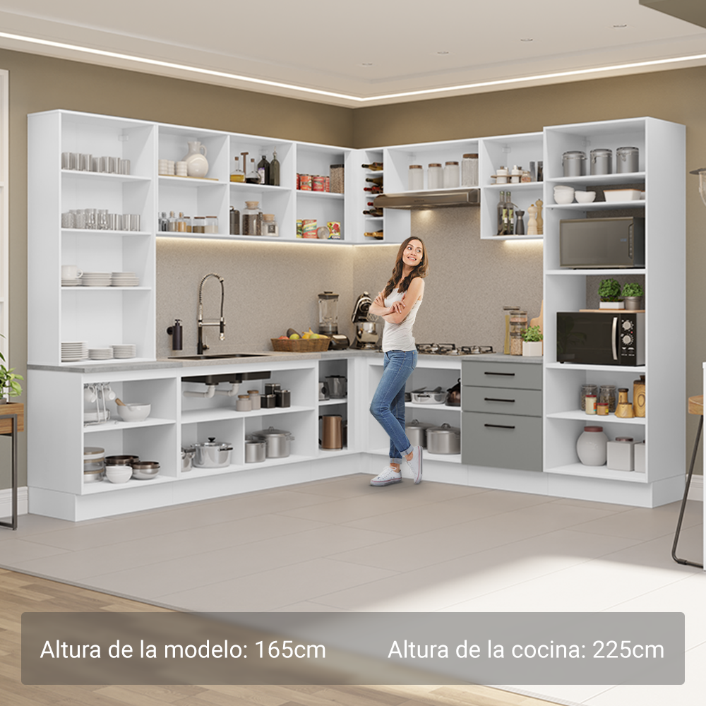 Combo completo de Cocina Esquinera con Cristalero 549 cm Madesa Agata BG 01
