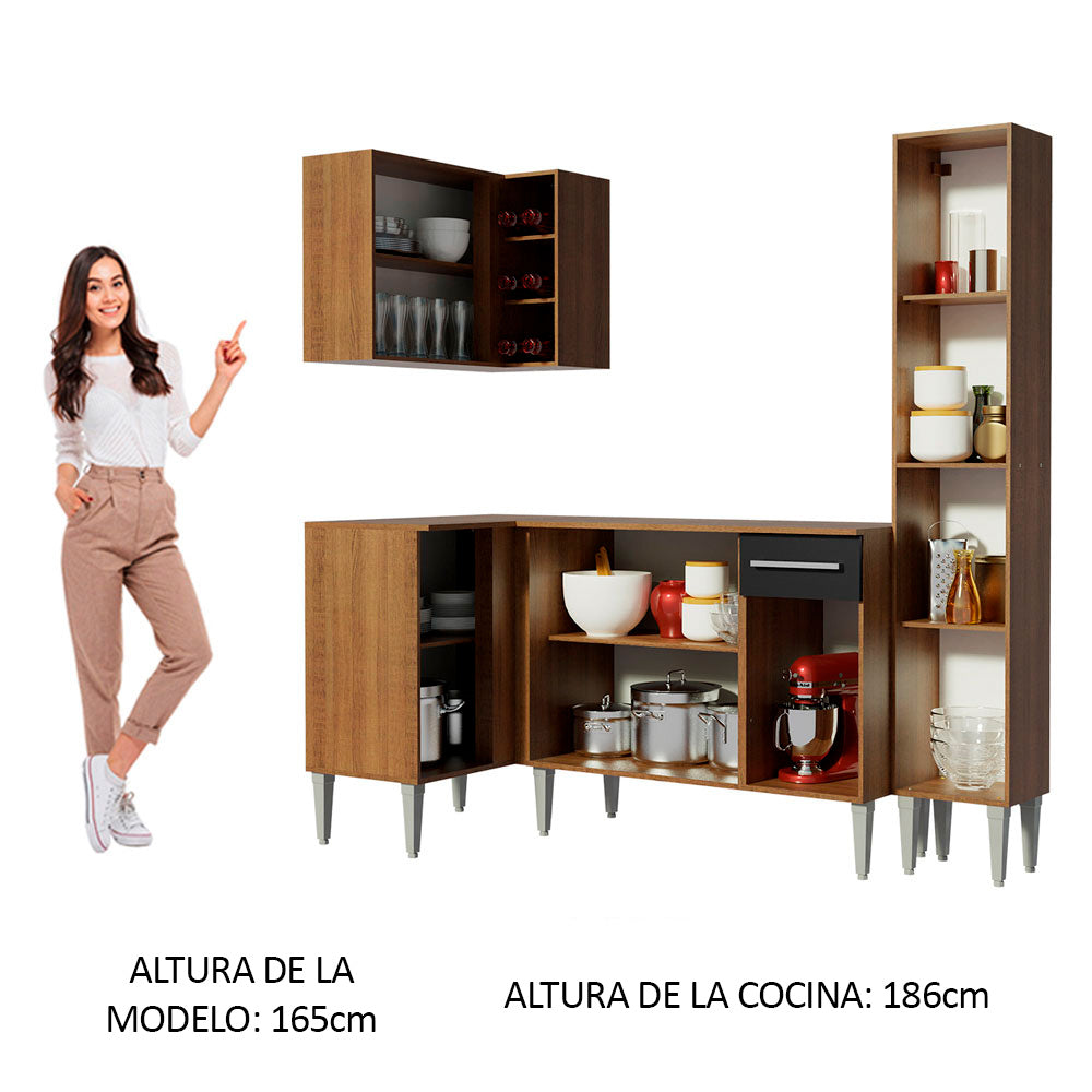 Combo completo de Cocina Esquinera Madesa Emilly 261cm Marrón/Negro 01