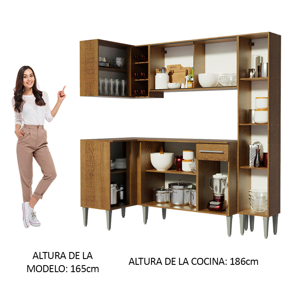 Combo completo de Cocina Esquinera 261 cm 9 Puertas 1 Cajón Marrón Emilly Madesa 03