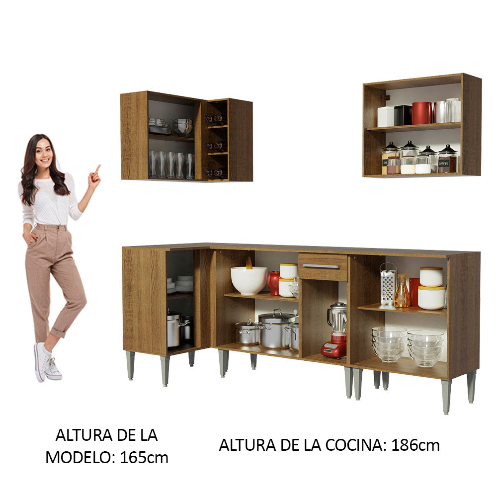 Combo completo de Cocina Esquinera 293cm Emilly Madesa Marrón 01