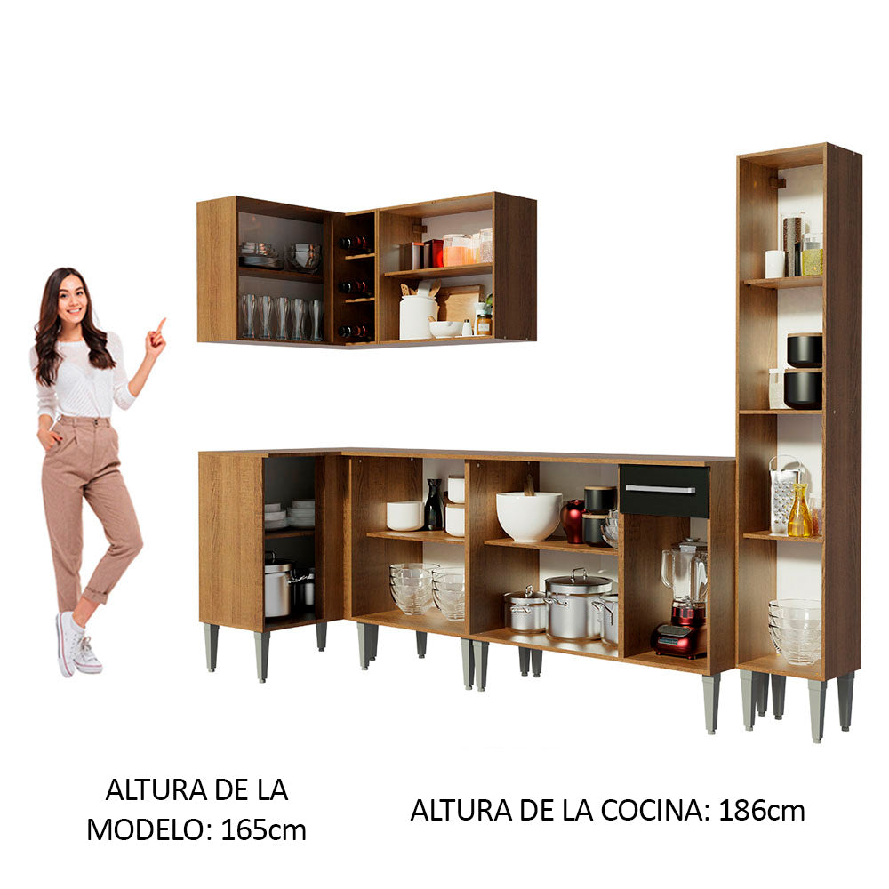 Combo completo de Cocina Esquinera Madesa Emilly 325cm Marrón/Negro 02