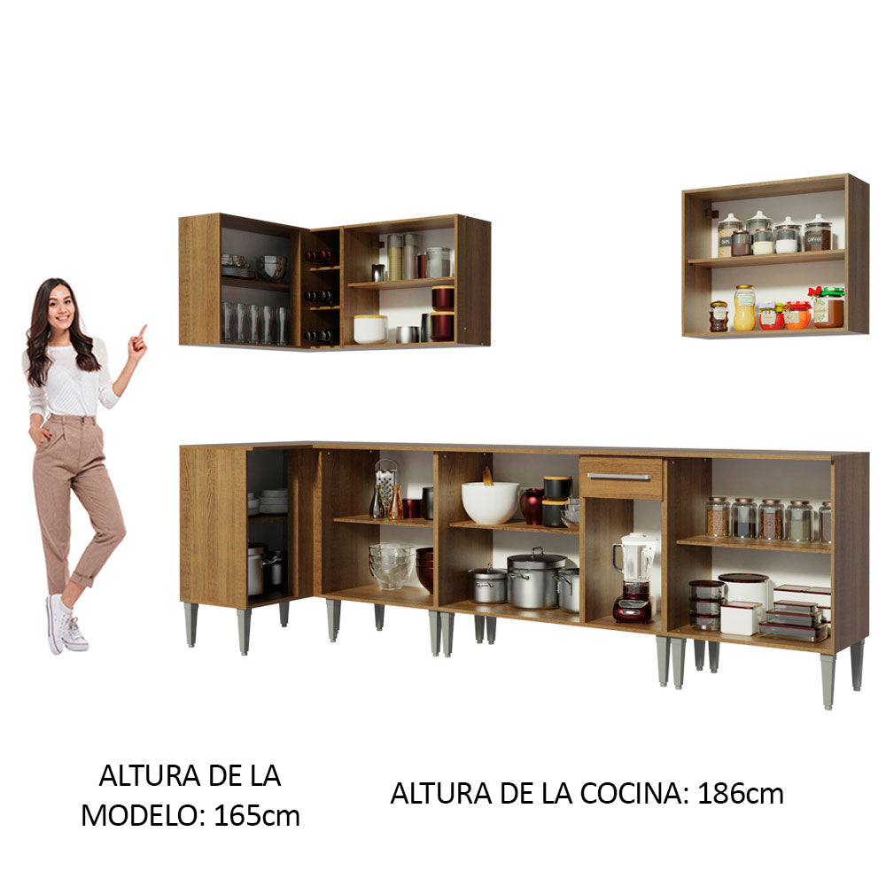 Combo completo de Cocina Esquinera 357cm Marrón Emilly Rock Madesa01