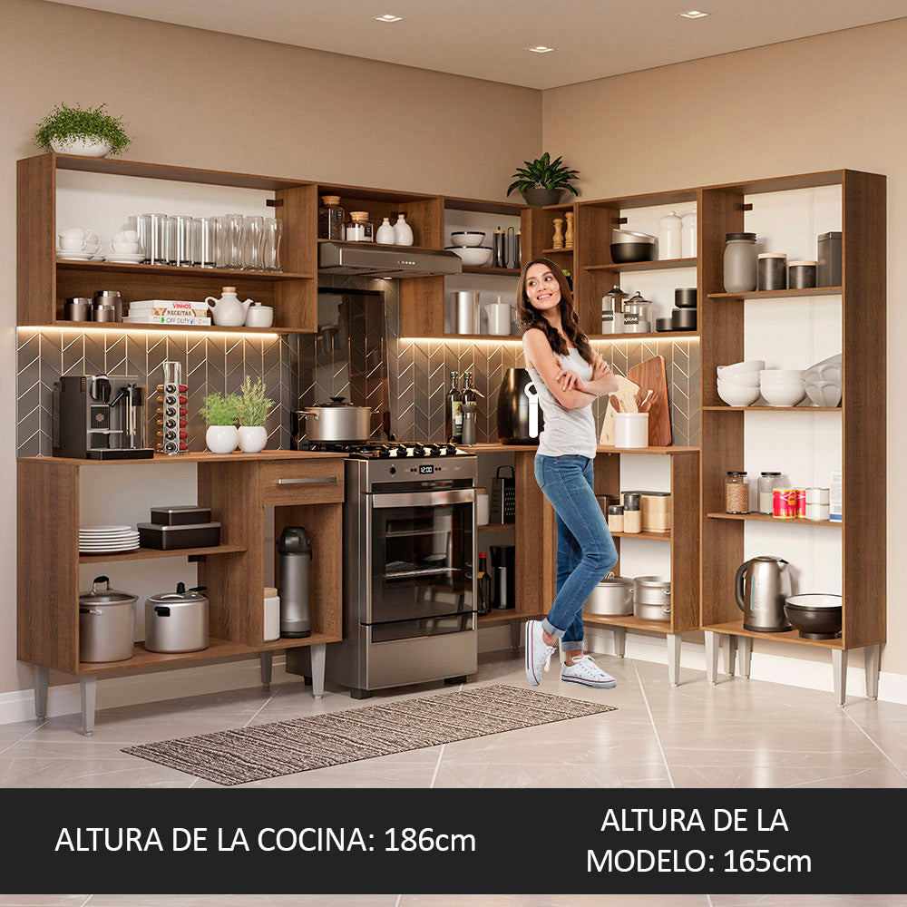 Combo completo de Cocina Esquinera 417 cm 15 Puertas 1 Cajón Marrón/Negro Emilly Madesa