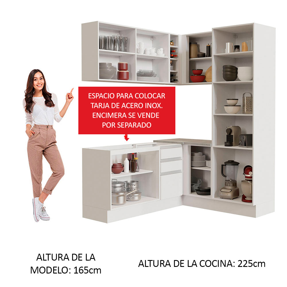 Combo completo de Cocina Esquinera Madesa Glamy 329cm 01 Blanco