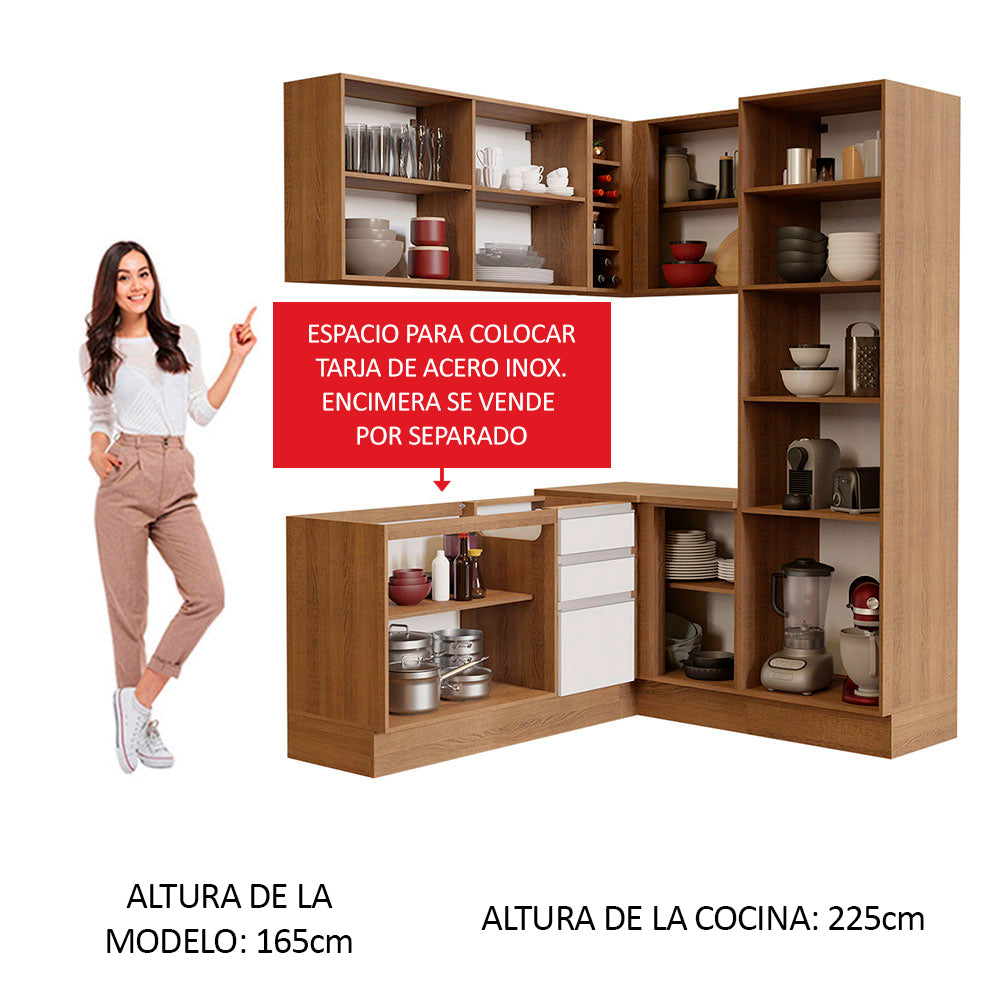 Combo completo de Cocina Esquinera 329cm Marrón/Blanco Glamy Madesa 01