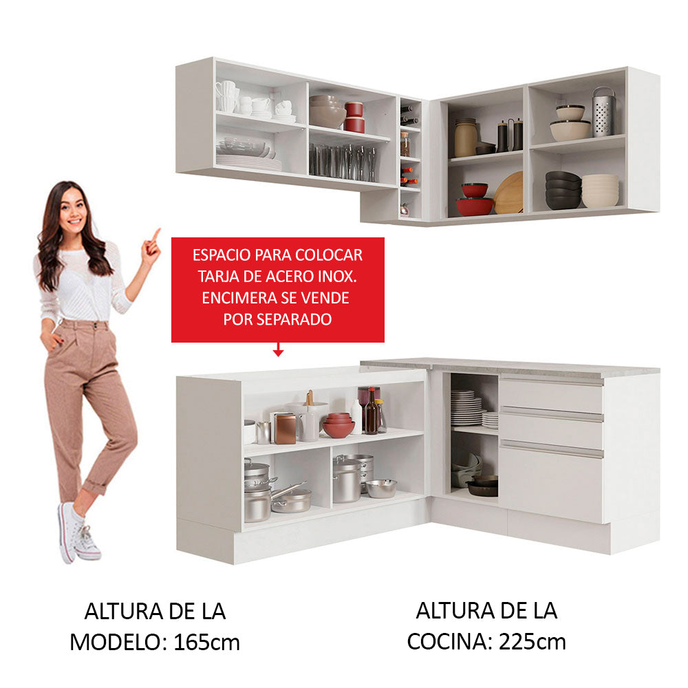 Combo completo de Cocina Esquinera 329cm Glamy Madesa 02 Blanco