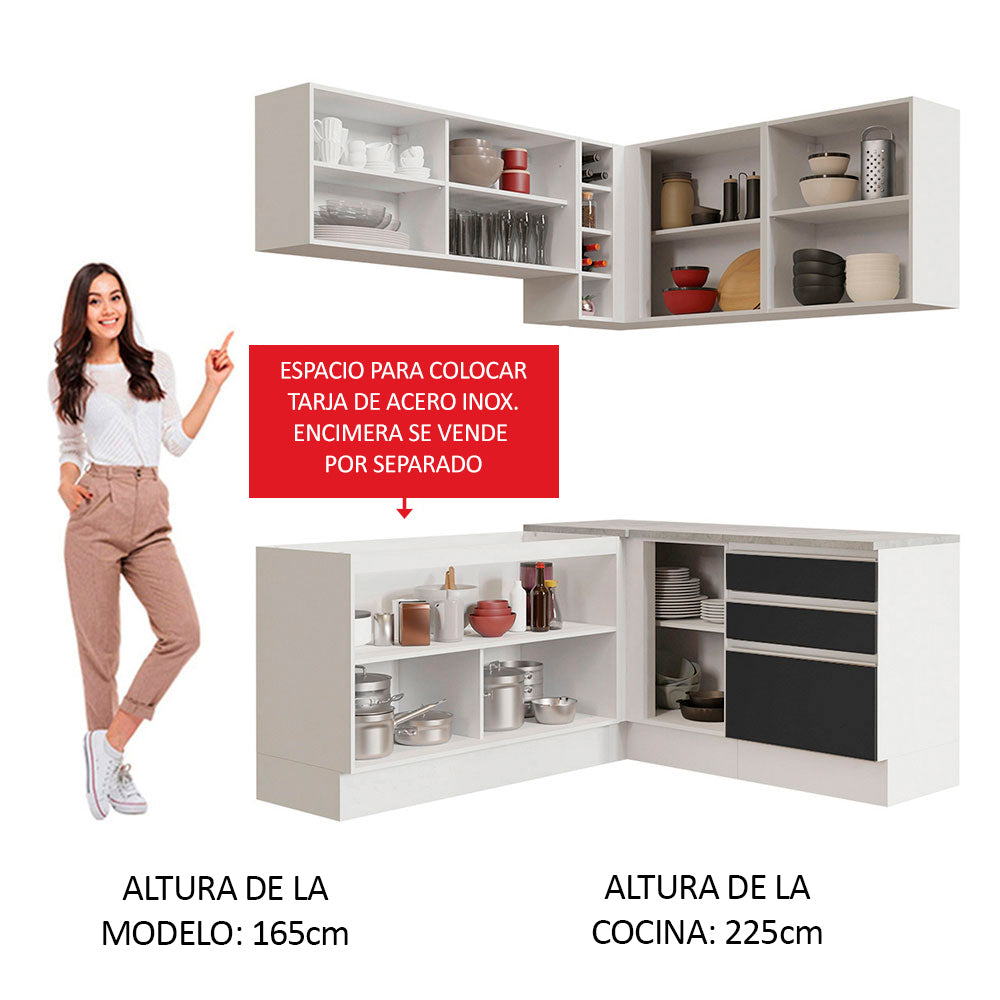 Combo completo de Cocina Esquinera 329cm Glamy Madesa 02 Blanco/Negro