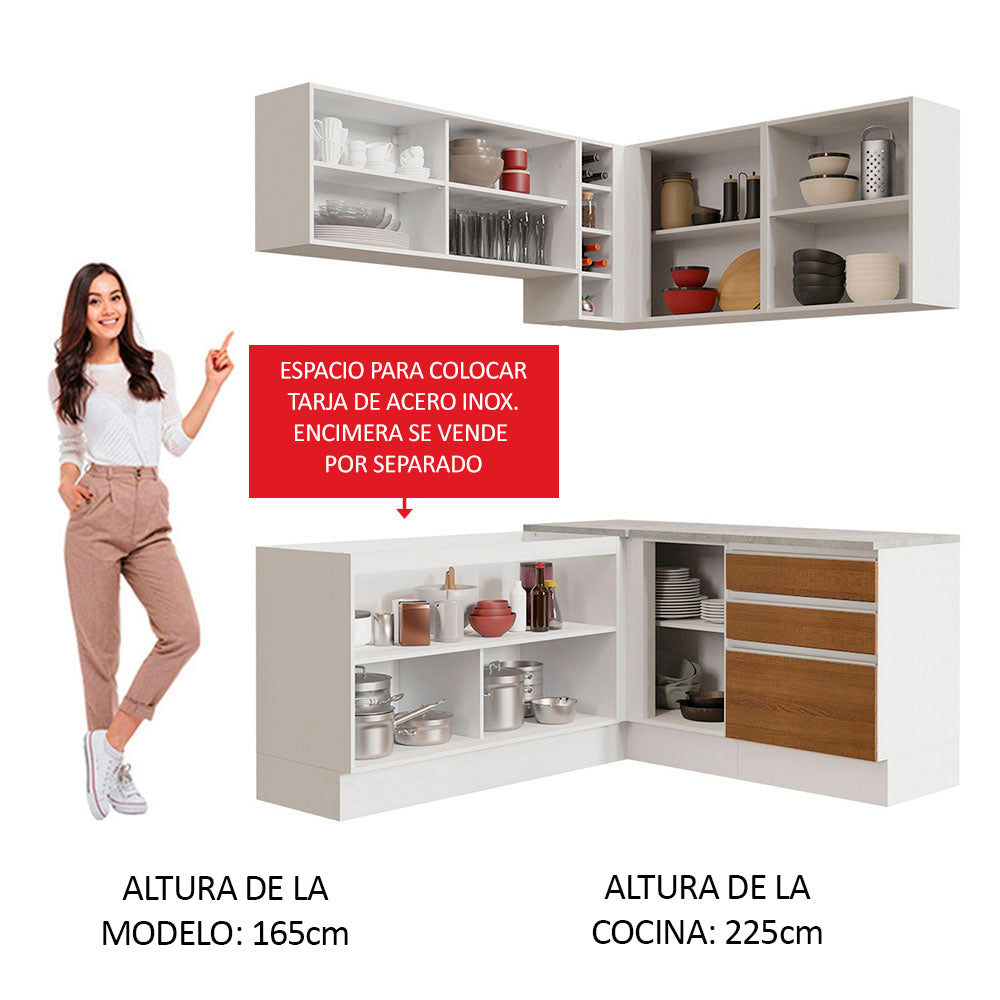 Combo completo de Cocina Esquinera 329cm Glamy Madesa 02 Blanco/Marrón