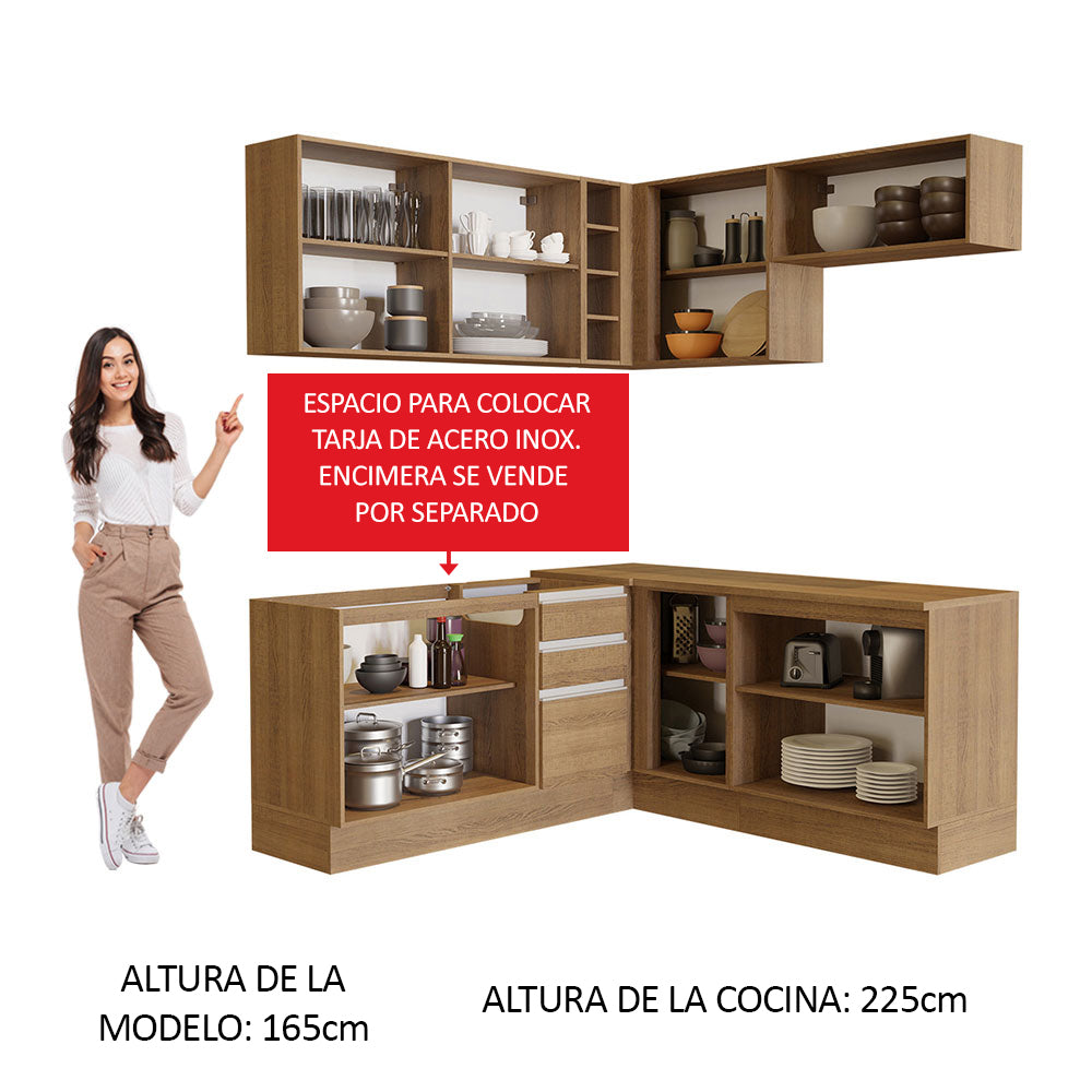 Combo completo de Cocina Esquinera 349cm Marrón Glamy Madesa 01