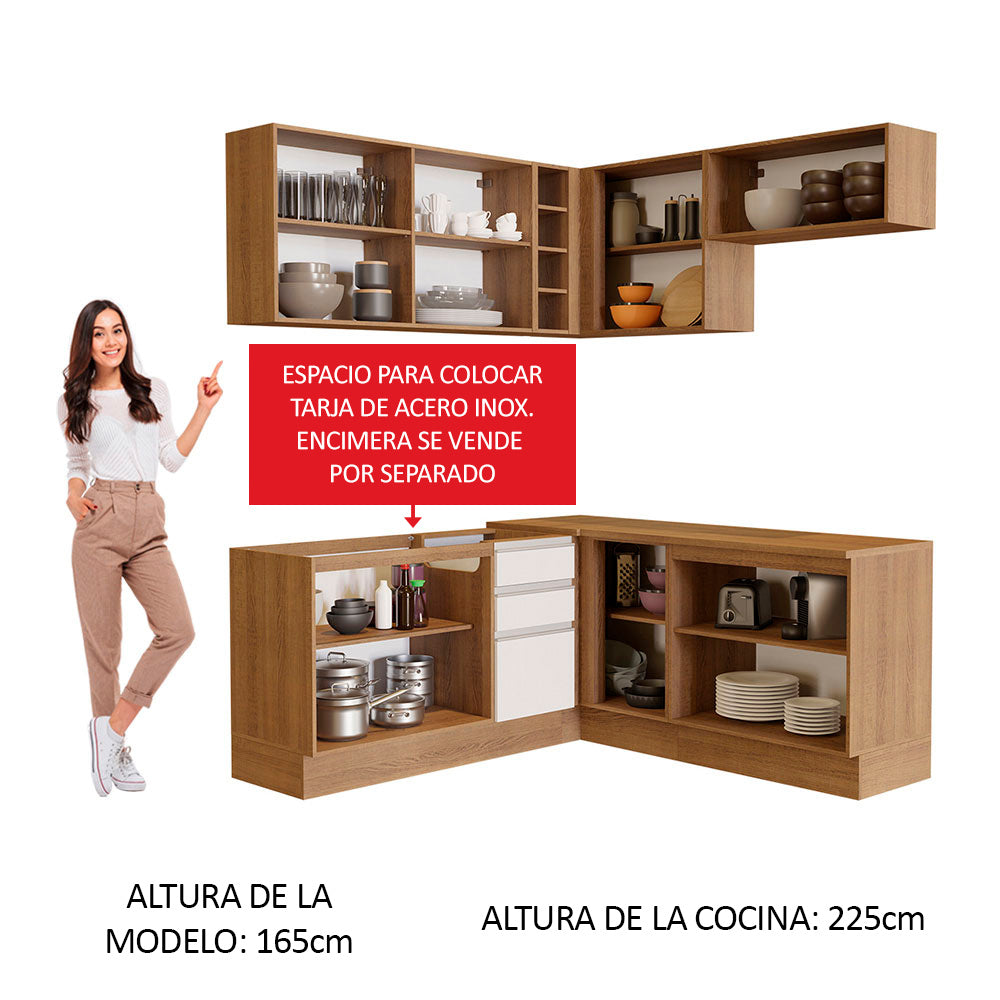 Combo completo de Cocina Esquinera 349cm Marrón/Blanco Glamy Madesa 01