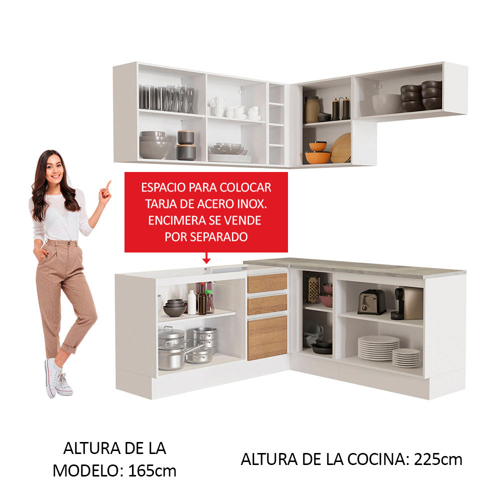 Combo completo de Cocina Esquinera 349cm Glamy 01 Madesa Blanco/Marrón