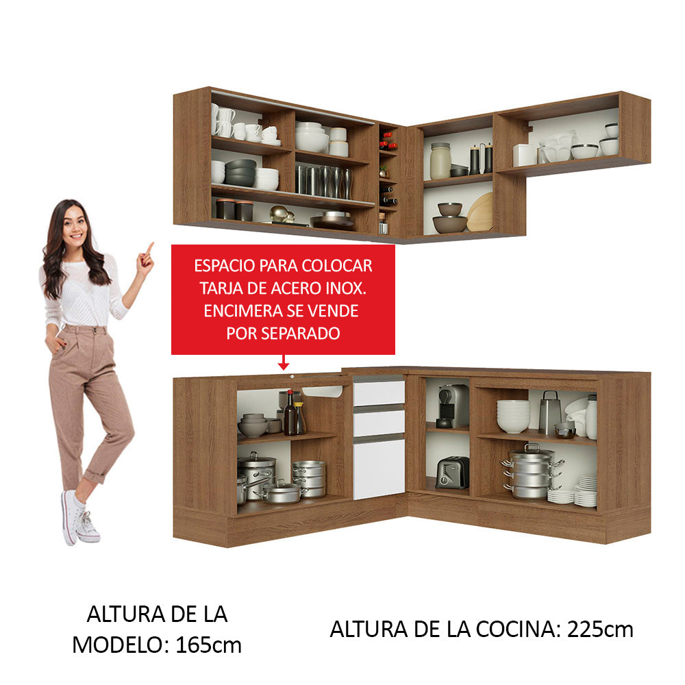 Combo completo de Cocina Esquinera 349cm Marrón/Blanco Glamy Madesa 02