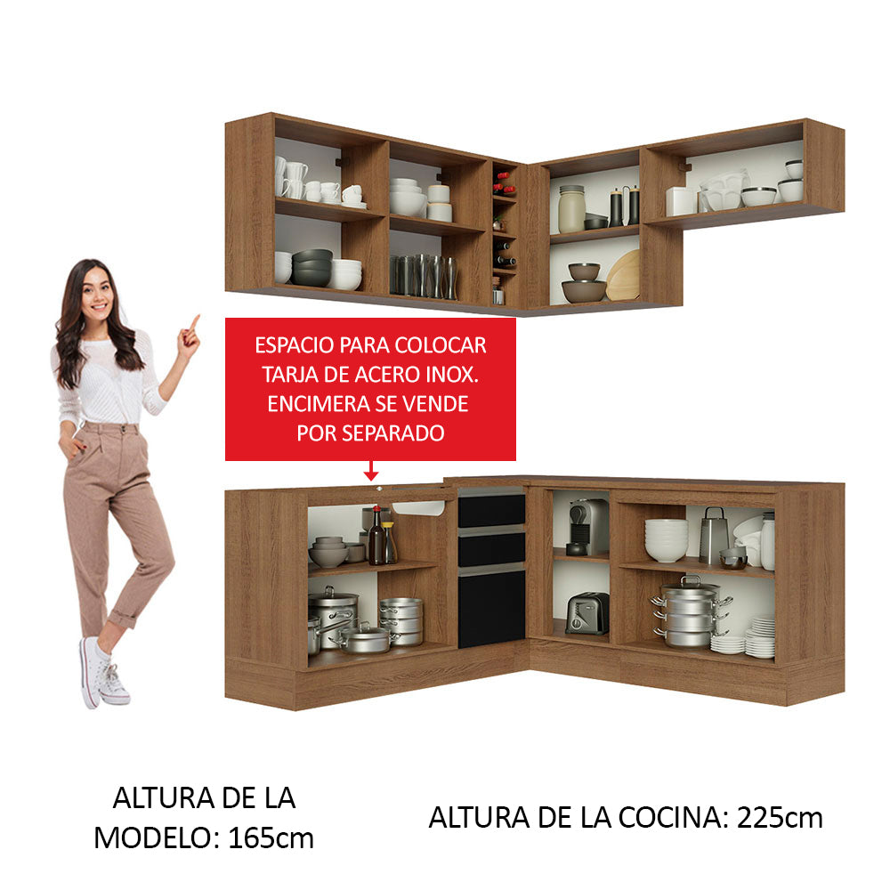 Combo completo de Cocina Esquinera 349cm Marrón/Negro Glamy Madesa 03