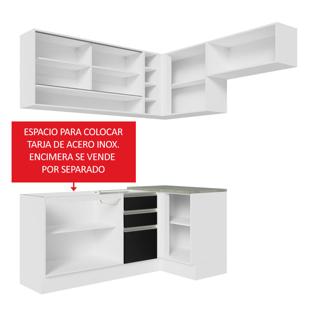 Combo completo de Cocina Esquinera 349cm Blanco/Negro Glamy Madesa 06
