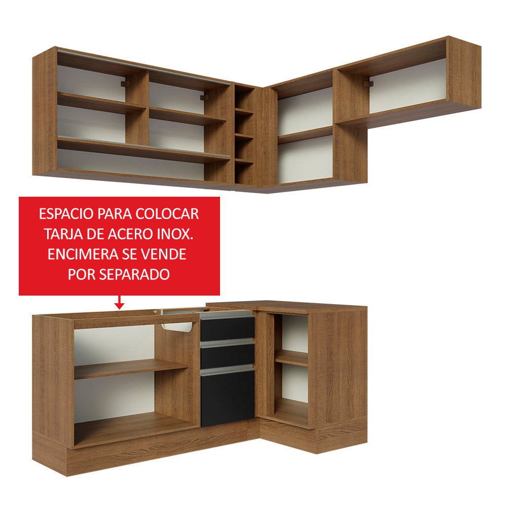 Combo completo de Cocina Esquinera 349cm Marrón/Negro Glamy Madesa 06