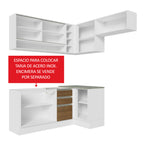 Combo completo de Cocina Esquinera 349 cm 7 Puertas 3 Cajones Sin Mesada Blanco/Marrón Glamy Madesa