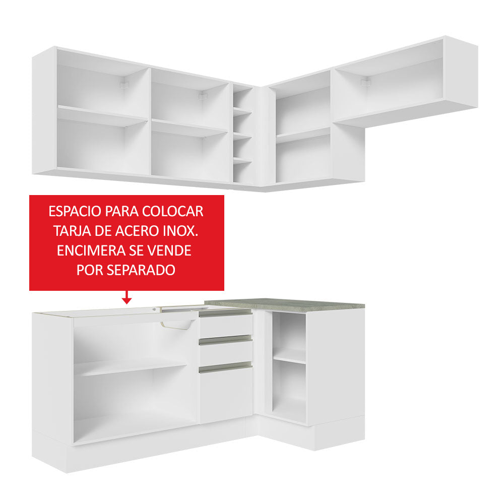 Combo completo de Cocina Esquinera 349cm Blanco Glamy Madesa