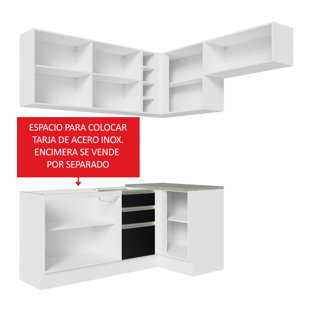 Combo completo de Cocina Esquinera 349cm Blanco/Negro Glamy Madesa 07