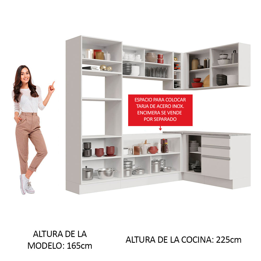 Combo completo de Cocina Esquinera 399cm Glamy Madesa 02 Blanco