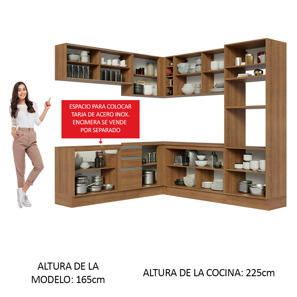 Combo completo de Cocina Esquinera 459cm Glamy Madesa 01 Marrón