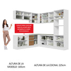Combo completo de Cocina Esquinera 469 cm 13 Puertas 3 Cajones Sin Mesada Blanco/Marrón Glamy Madesa