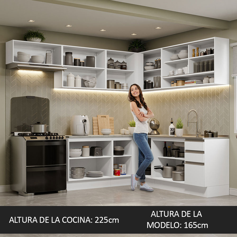Combo completo de Cocina Esquinera Madesa 469cm Glamy 01 - Blanco